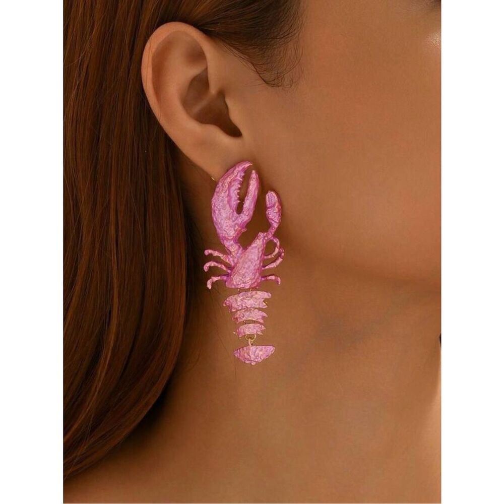 Pink Lobster Statement Drop Earrings A1938